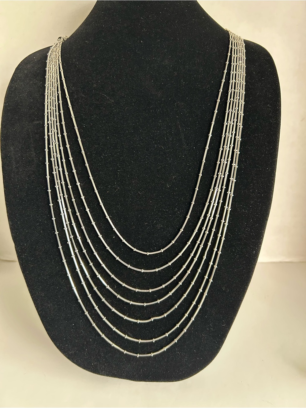 Multi-Strand Silver Bead Layered Bid Necklace (7)